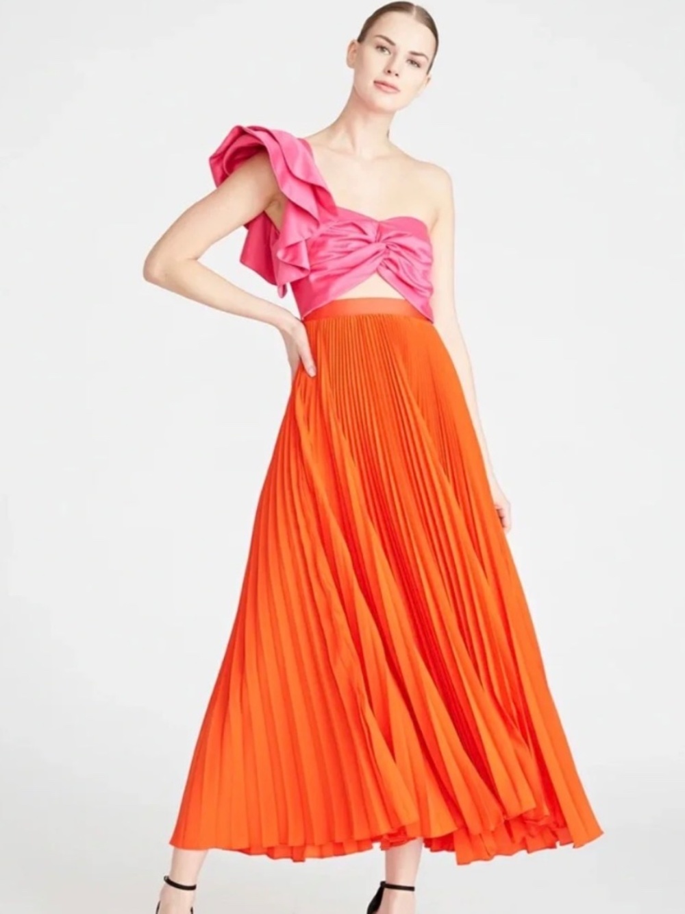 AMUR Cleopatra Colorblock One-Shoulder Pleated Midi Dress – Size 6